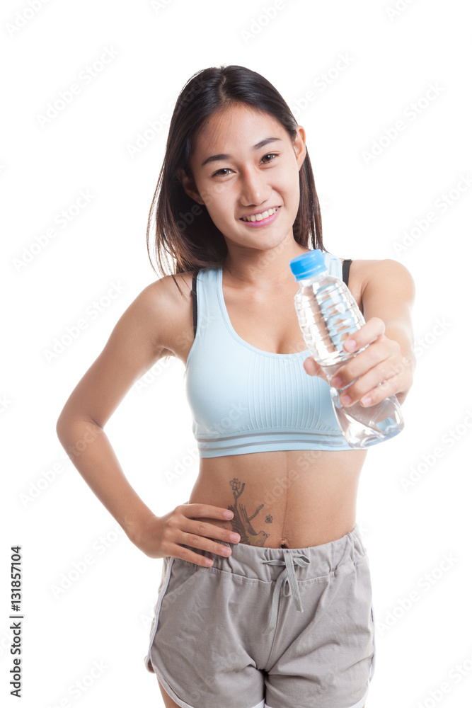 Beautiful Asian healthy girl with bottle of drinking water. Beautiful Asian healthy girl with bottle of drinking water.