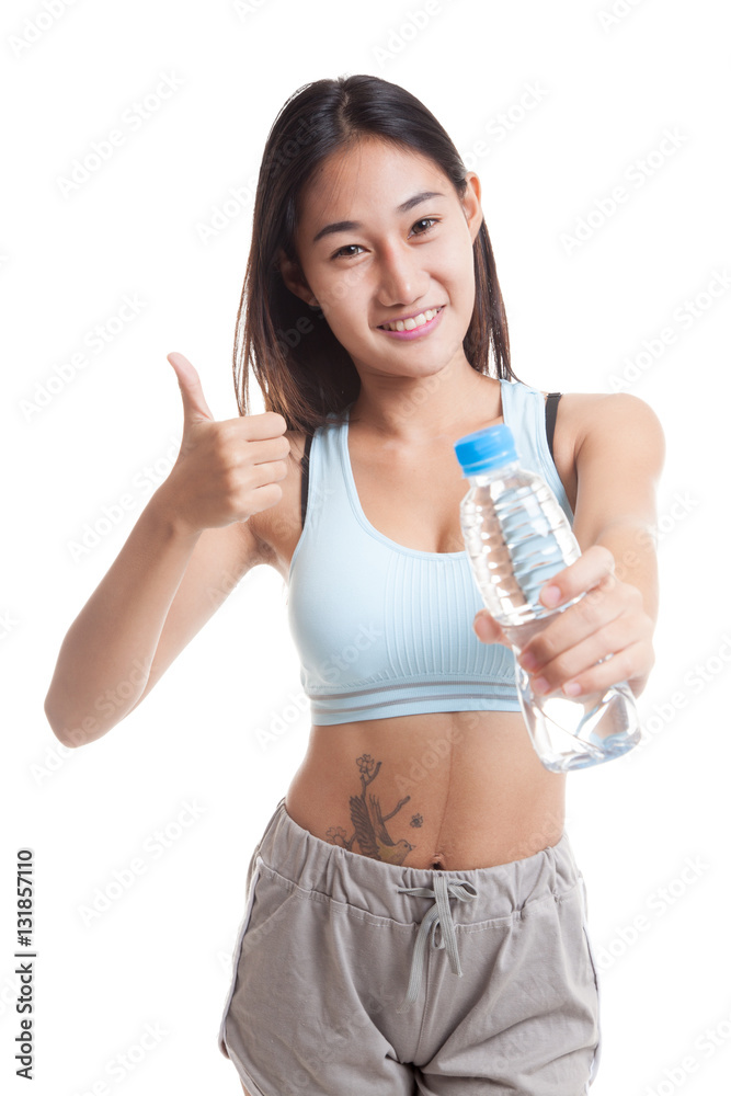 Beautiful Asian healthy girl with bottle of drinking water. Beautiful Asian healthy girl with bottle of drinking water.