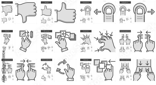 Touch gestures line icon set.