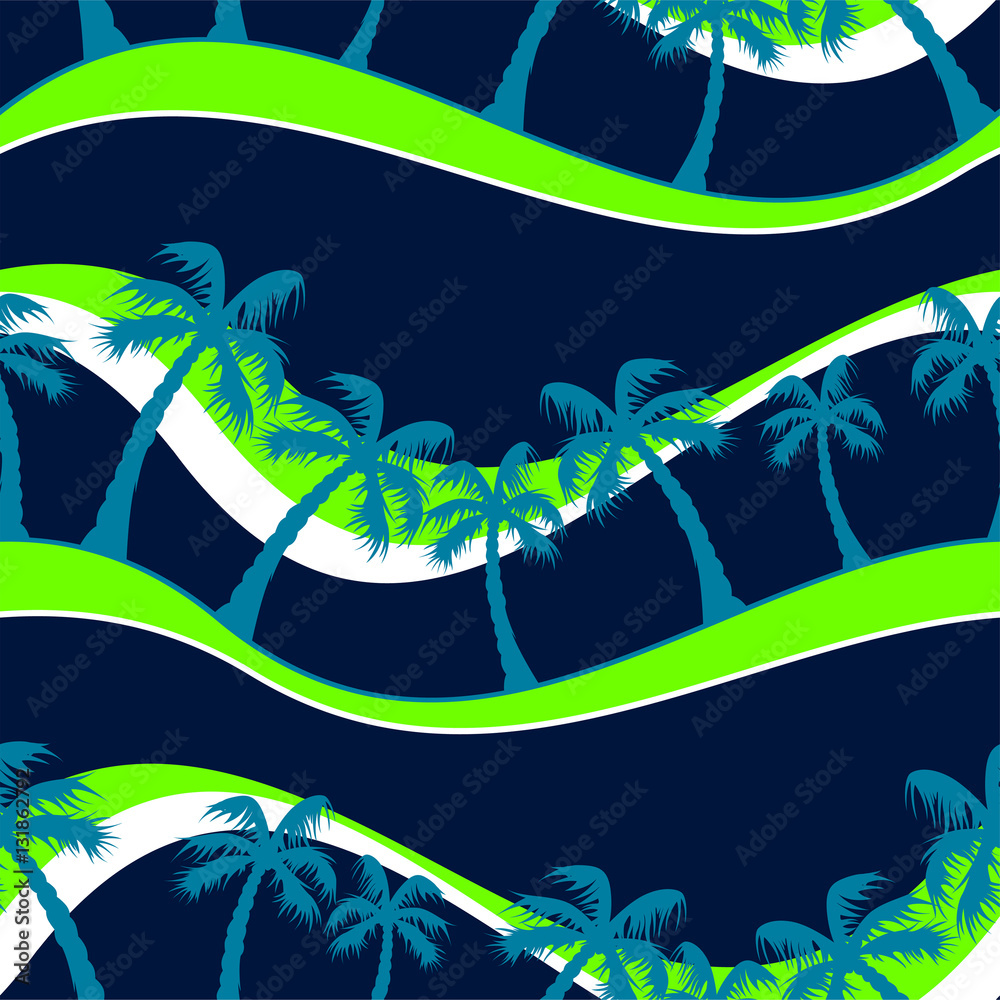 Obraz premium Palm trees and waves seamless pattern