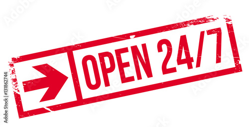 Open 24 7 stamp. Grunge design with dust scratches. Effects can be easily removed for a clean, crisp look. Color is easily changed.