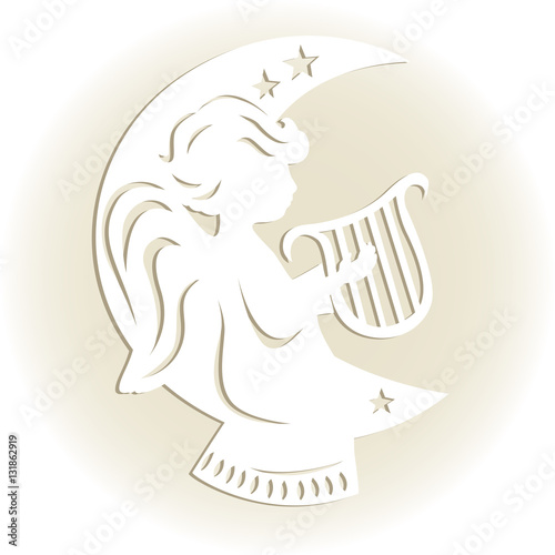 Template angel for cut of laser or engraved. Stencil for paper, plastic, wood, laser cut acrylic. Decoration for windows, wall and interior design. Cute Christmas decorations.