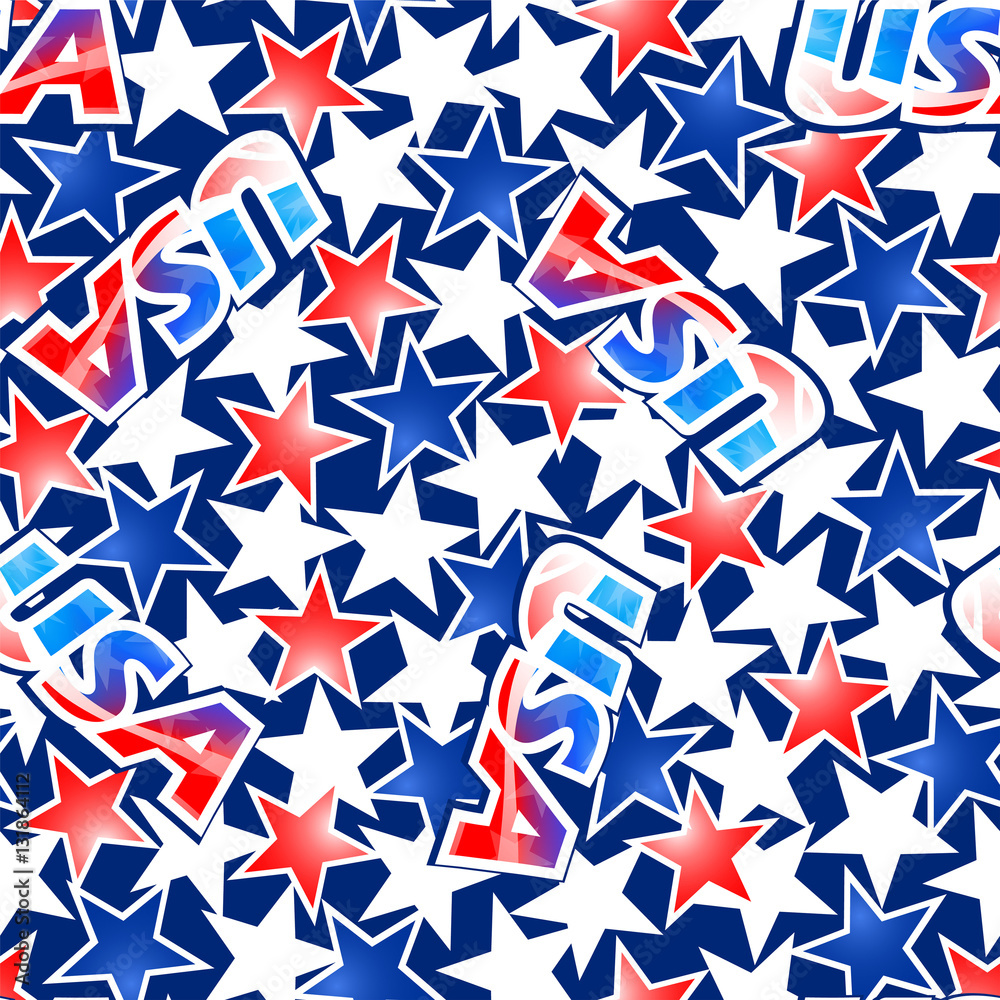 USA flag with stars and stripes seamless pattern