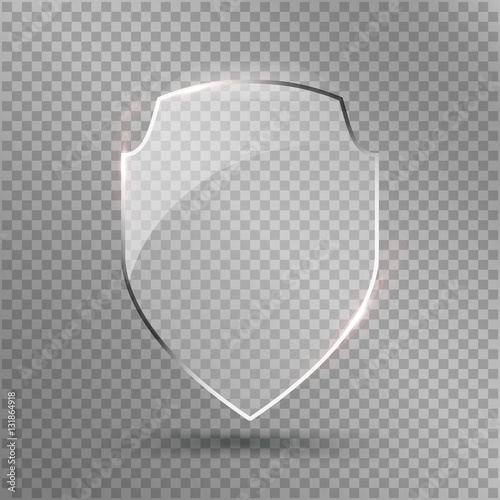 Transparent Shield. Safety Glass Badge Icon. Privacy Guard Banner. Protection Concept. Decoration Secure Element. Defense Sign. Conservation Symbol. Vector illustration