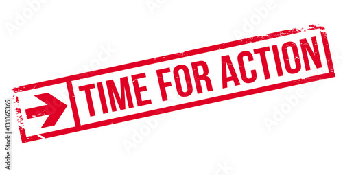 Time for action stamp. Grunge design with dust scratches. Effects can be easily removed for a clean, crisp look. Color is easily changed.
