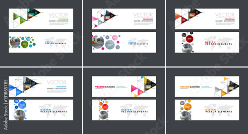 Vector set of modern horizontal website banners with circles, tr