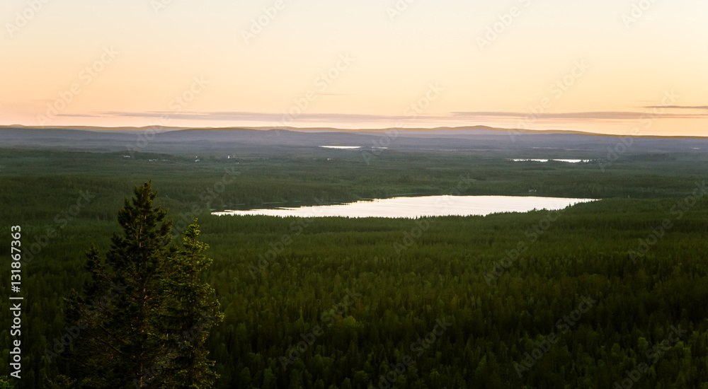 A beautiful landscape in the middle of arctic night in Finland