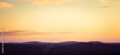 A beautiful landscape in the middle of arctic night in Finland