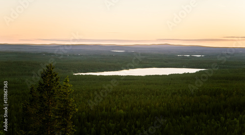 A beautiful landscape in the middle of arctic night in Finland
