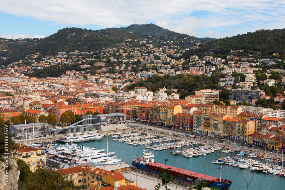 Aerial View on Port of Nice and Luxury Yachts
