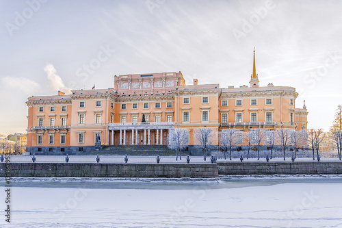 Mikhailovsky Castle in St. Petersburg. Winter frosty morning