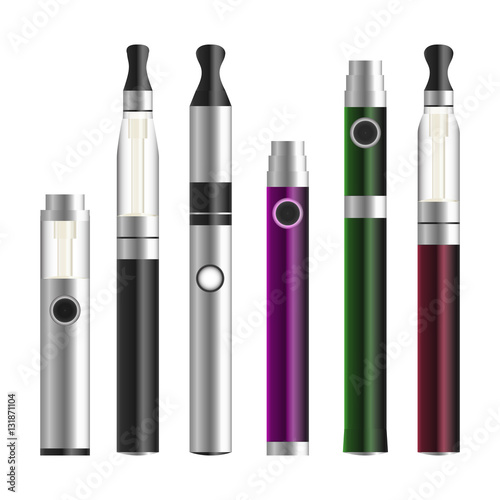 Vape Pen. Electronic Cigarette Set. Colorful Vector E-  Isolated On White Background. Illustration.