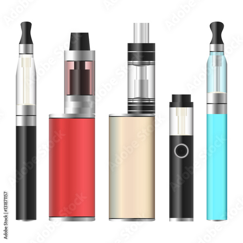 Vape Box. Electronic Cigarette Set. Colorful Vaporize  Isolated On White Background. Vector Illustration.
