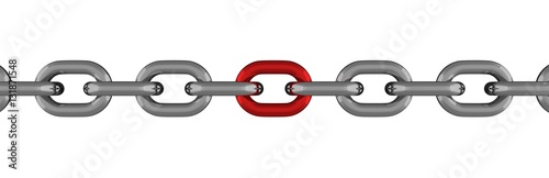Metal Chain Line With Red Element Isolated 3D Rendering