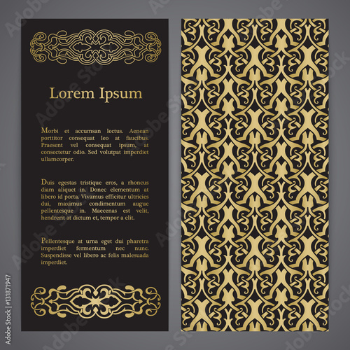 Vector banners in black and gold colors.