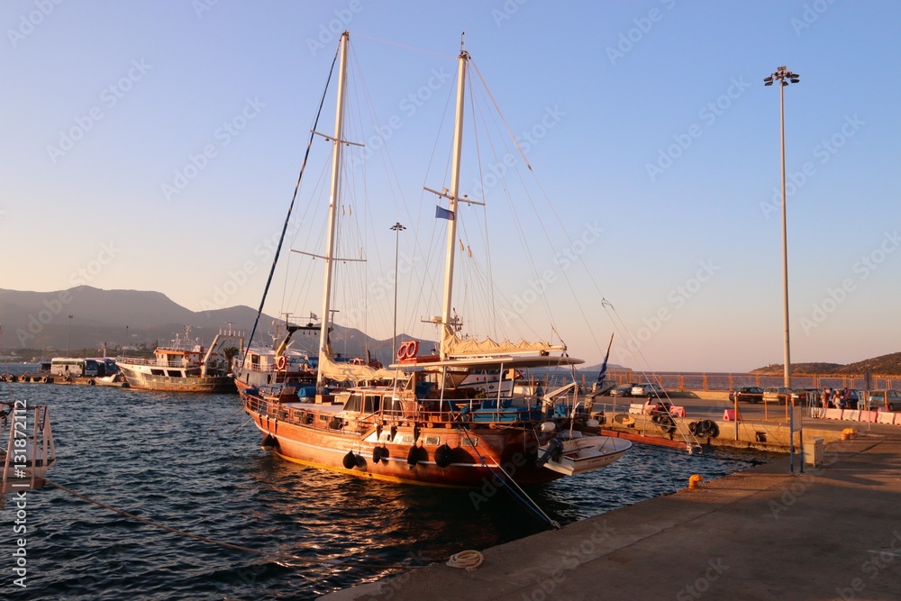 boats in Agios Nikolaos and his port , Crete , GREECE 