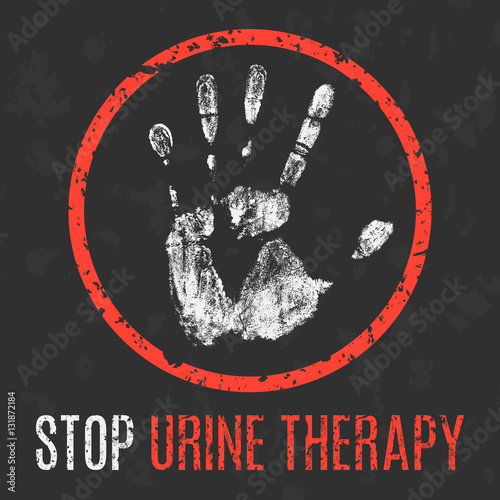 Vector illustration. Human sickness. Stop urine therapy.