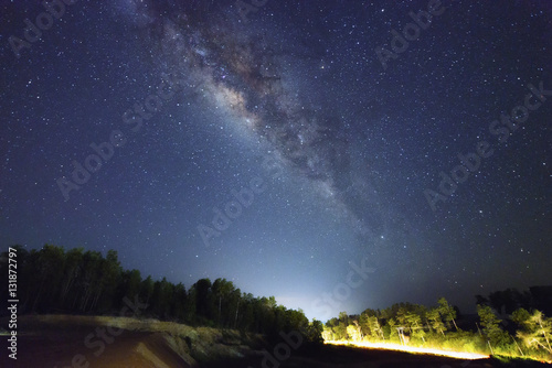 A beautiful view of the Milky Way in Kudat  Sabah Borneo. Long exposure photograph with grain. Image contain certain grain or noise and soft focus.