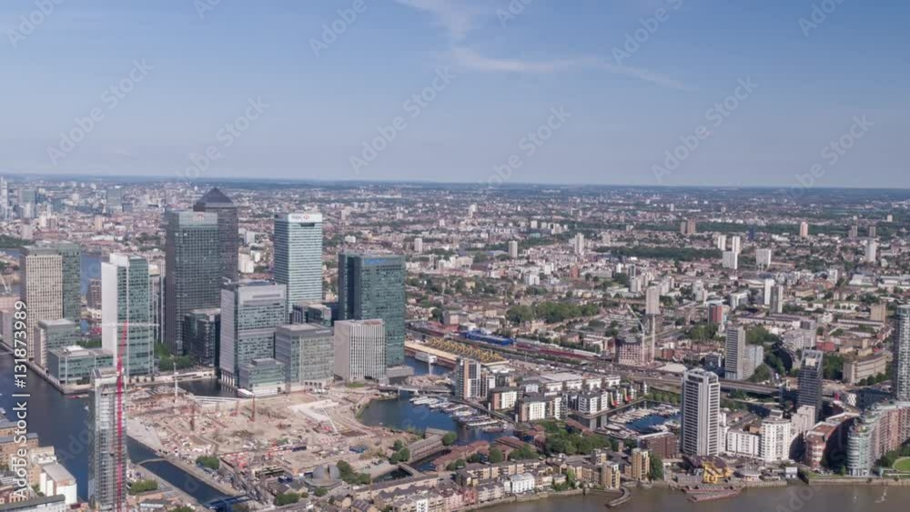 aerial london docklands shot from a helicopter aerial london docklands shot from a helicopter
