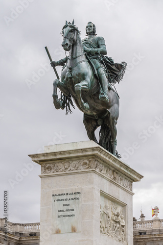 Madrid Plaza de Oriente, Felipe IV monument. Madrid, Spain. photo