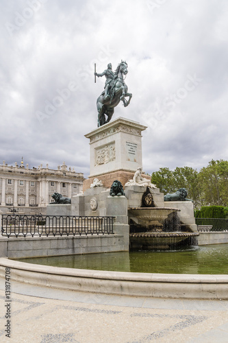 Madrid Plaza de Oriente, Felipe IV monument. Madrid, Spain.