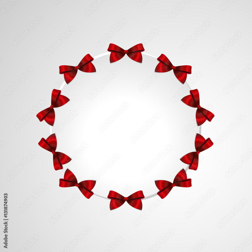 Red decorative bows Vector illustration Ten red bows arranged in a circle Decorative background in realistic style Red decorative bows Vector illustration Ten red bows arranged in a circle Decorative background in realistic style