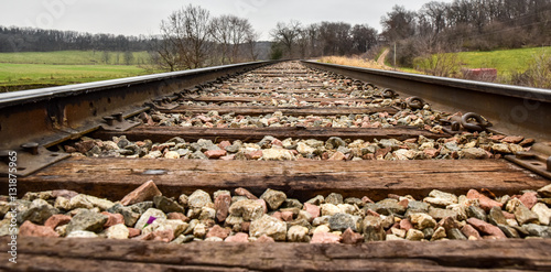 Train tracks looking forward