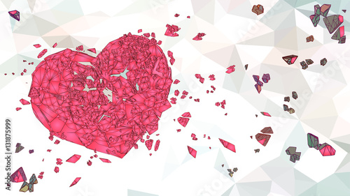 polygonal broken heart illustration on low poly BG