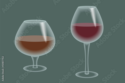 Glass of red wine brandy. Vector