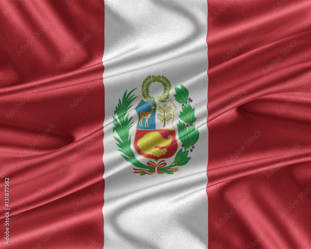 Peru flag with a glossy silk texture.