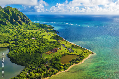 Aerial view of Kualoa Point at Kaneohe Bay, Hawaii, Hawaii photo