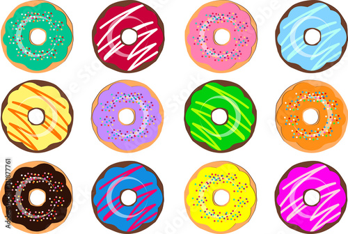 set of donuts with colorful icing and sprinkles