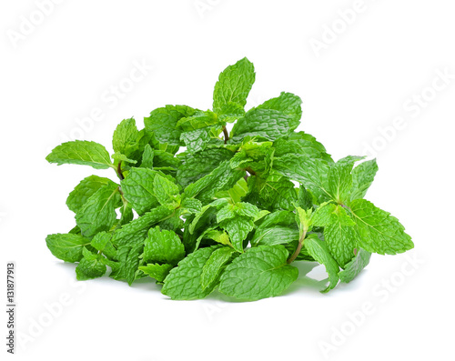raw mint leaves isolated on white background