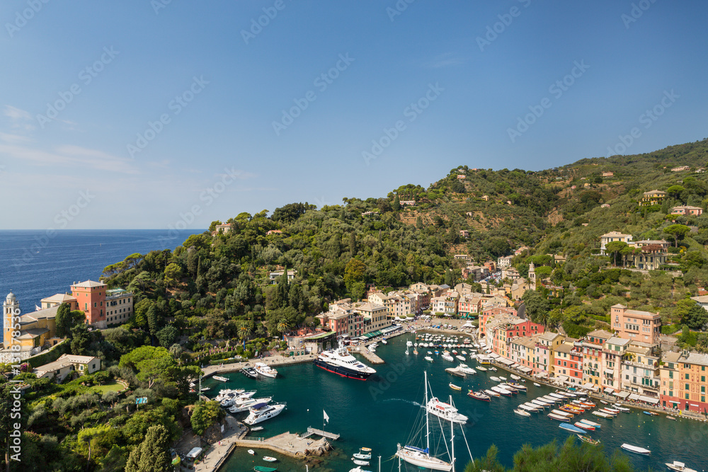 Portofino in Italy taken from the top of the opposite hill