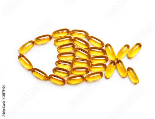 Photography Fish from the Omega 3 capsules isolated on white background