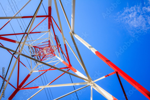 high voltage electric pole, red and white color electric pole