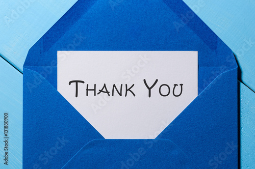 Blue envelope with words THANK YOU