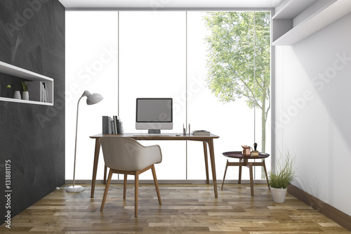 3d rendering working room with nice view from window