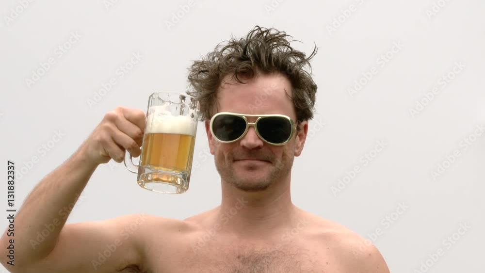 Model released wild man pours pint of beer on face because he simply loves beer that much.