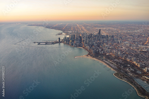 Chicago Skyline Sunrise Aerial © nat693