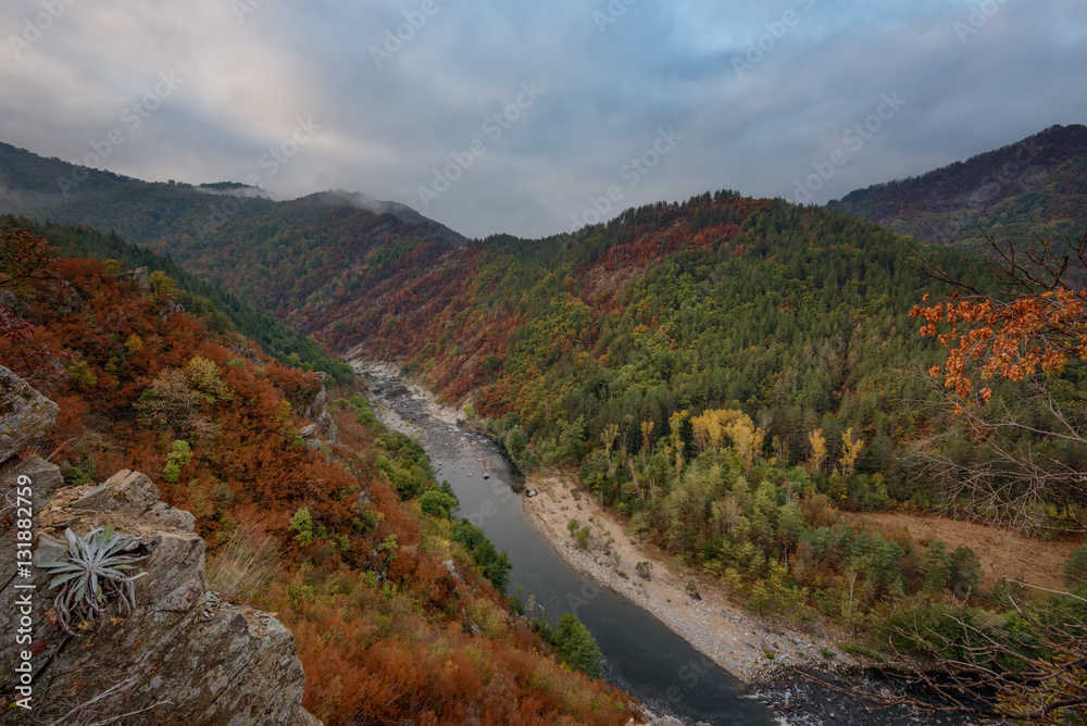 Foggy autumn morning along the Arda River, Rhodope Mountains, Bulgaria