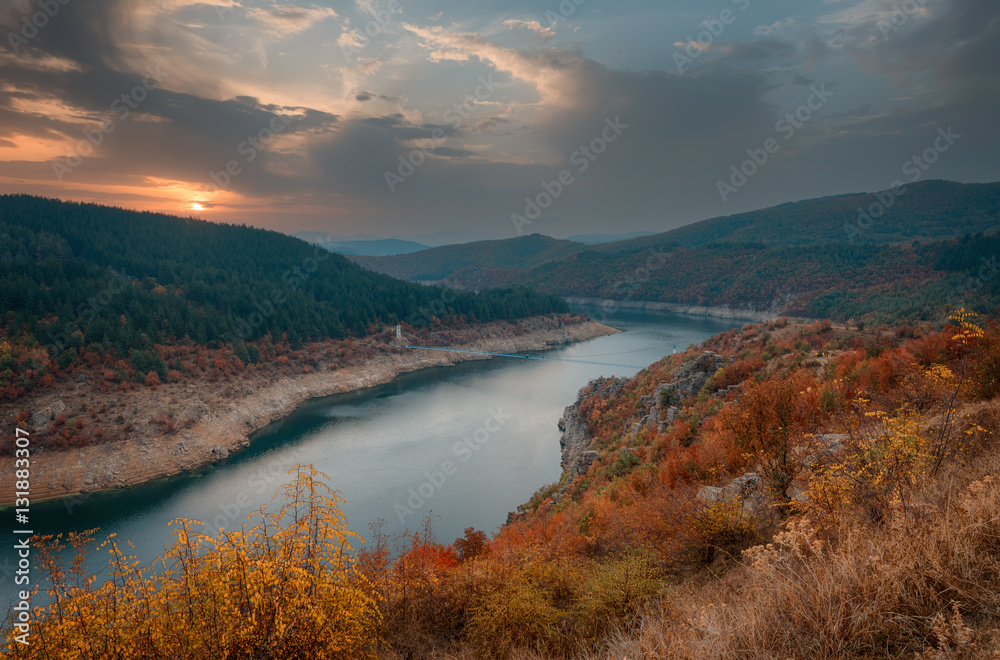 Cloudy autumn morning along the Arda River, Rhodope Mountains, Bulgaria
