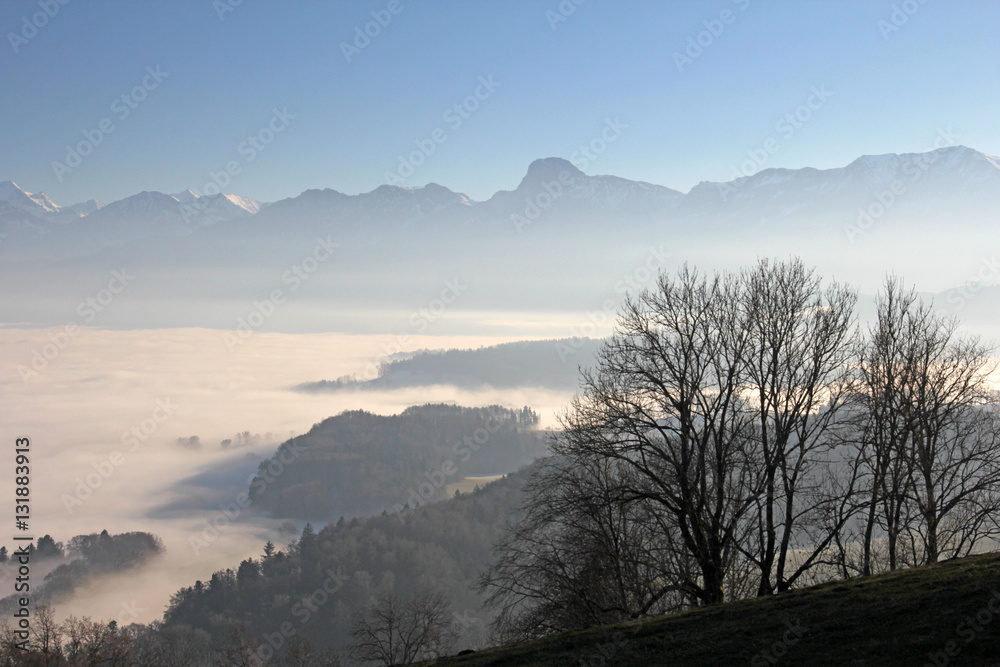 Nebelmeer, Längenberg, Alpen, Schweiz Nebelmeer, Längenberg, Alpen, Schweiz