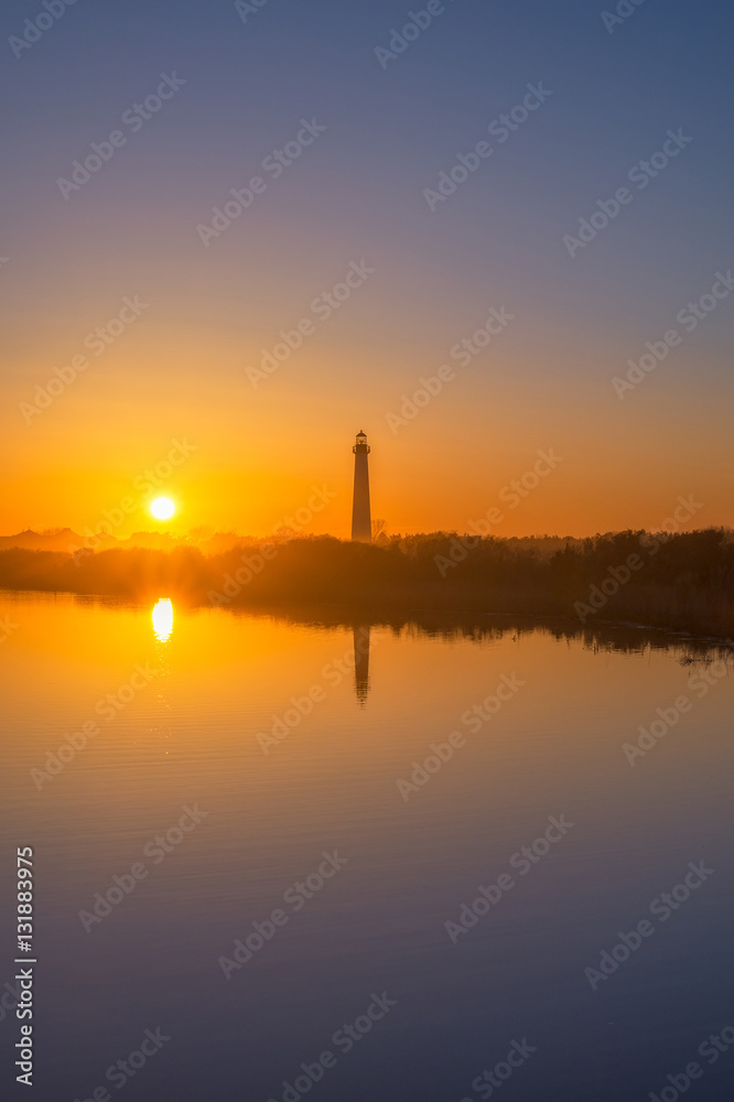 Cape May Lighthouse Silhouette Reflection