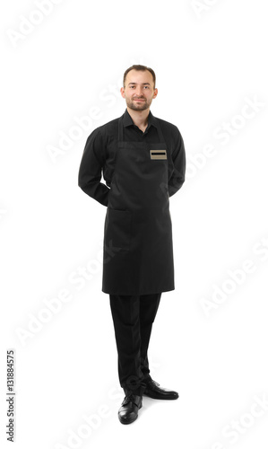 Handsome waiter on white background