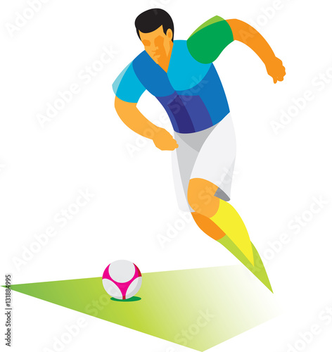 striker football player running with the ball on the football fi