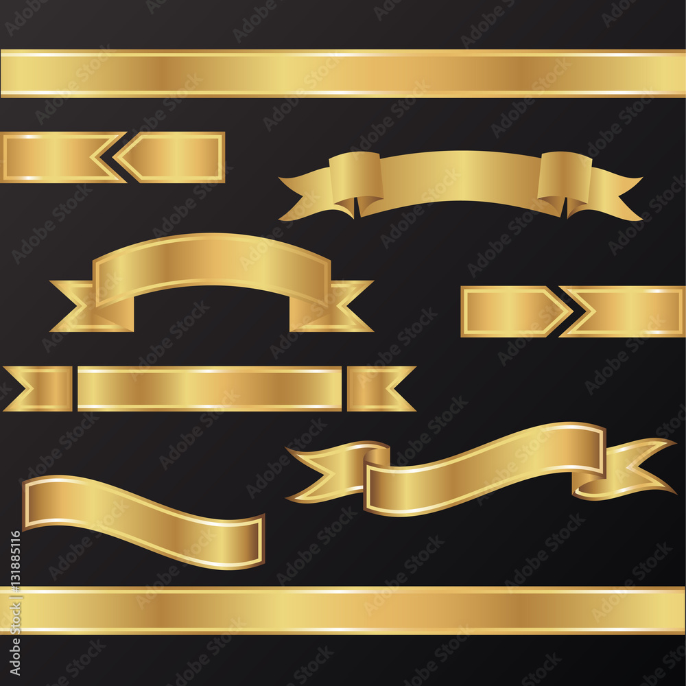 Set of golden vector ribbons or banners for your text