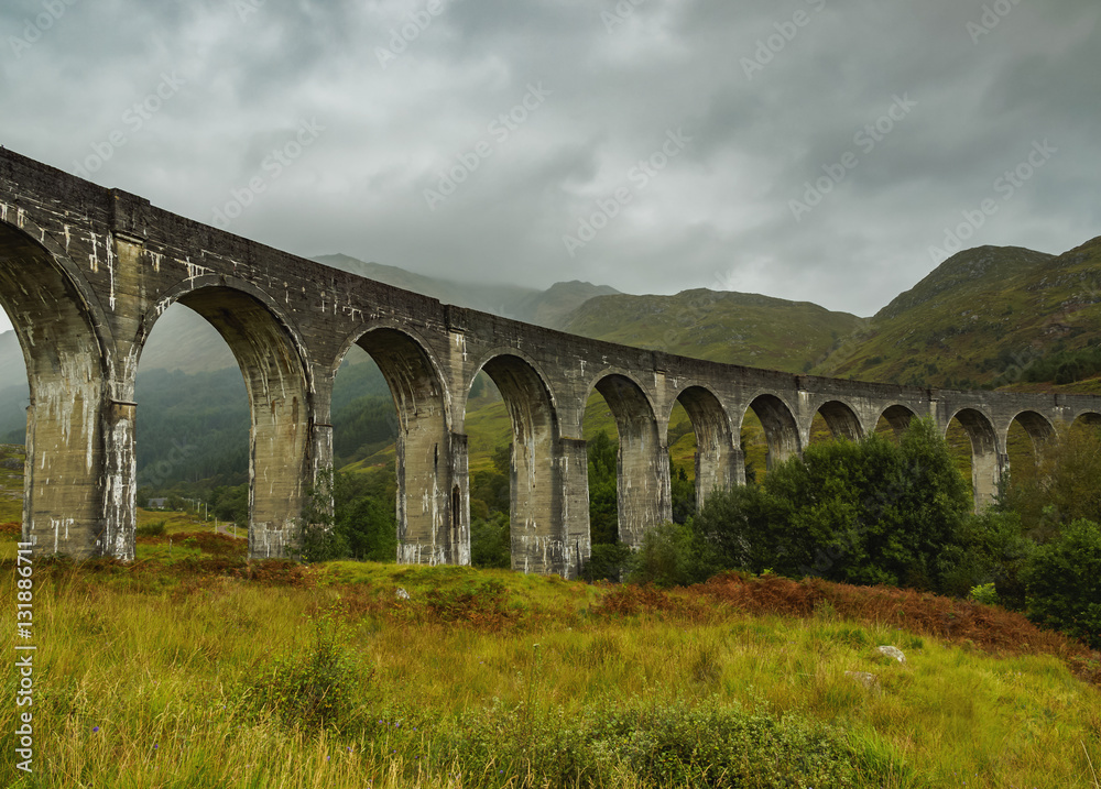 UK, Scotland, Highlands, View of the Glenfinnan Viaduct.