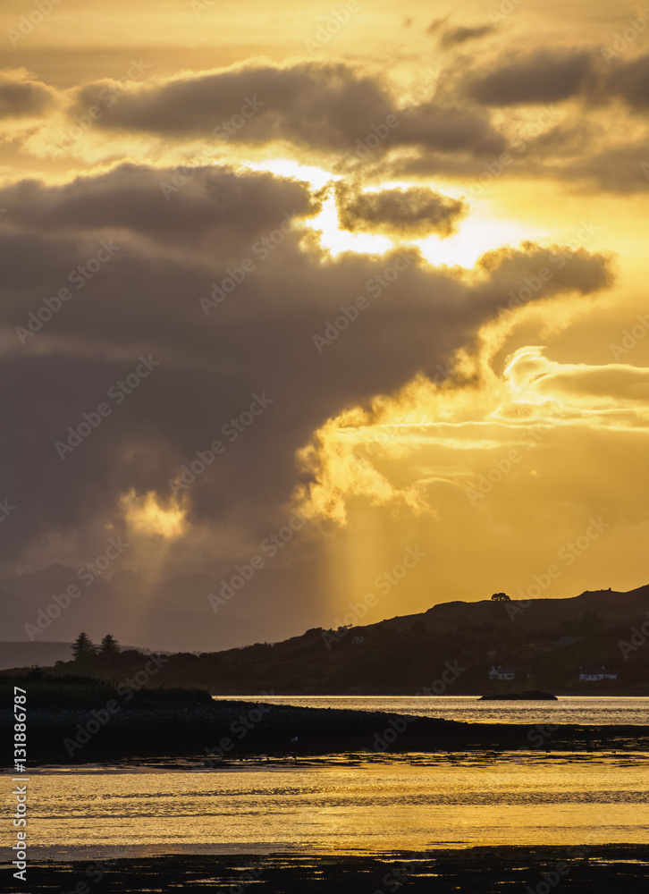 UK, Scotland, Highlands, Dornie, Landscape of the Loch Alsh at sunset. UK, Scotland, Highlands, Dornie, Landscape of the Loch Alsh at sunset.