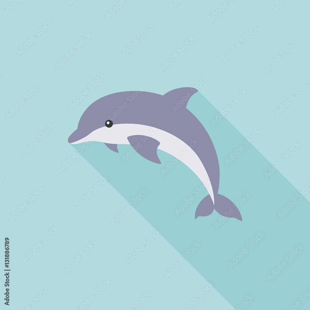Fototapeta premium Dolphin jump icon, flat design with long shadow
